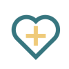 Icon representing a heart and a medical cross. 