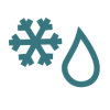 Icon representing a snowflake for cold and water drop for wet.